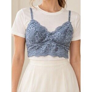 Lace Bustier Bralette S Blue Gray Corset Crop Top Romantic Coquette Romantic